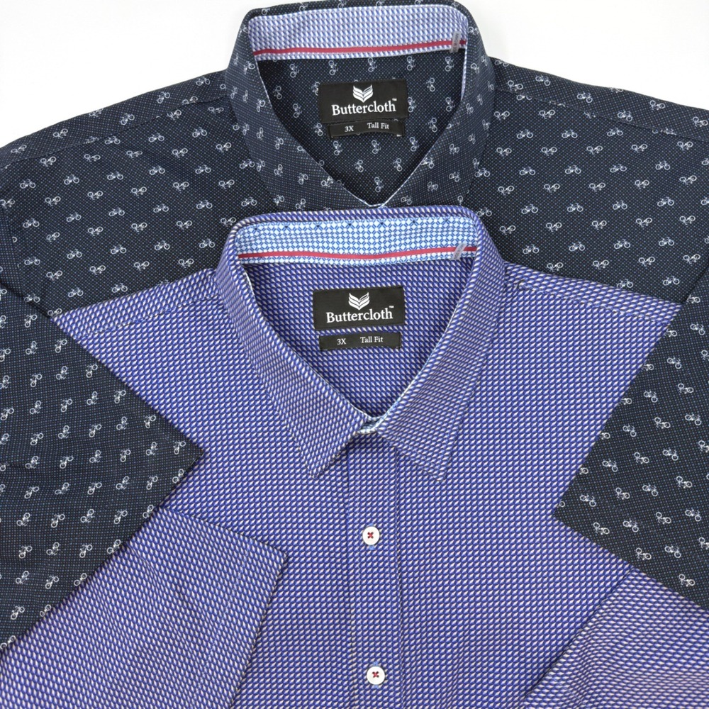 Buttercloth Lot of‎ 2 Mens 3X Tall Short Sleeve Button Down Shirt Bicycle